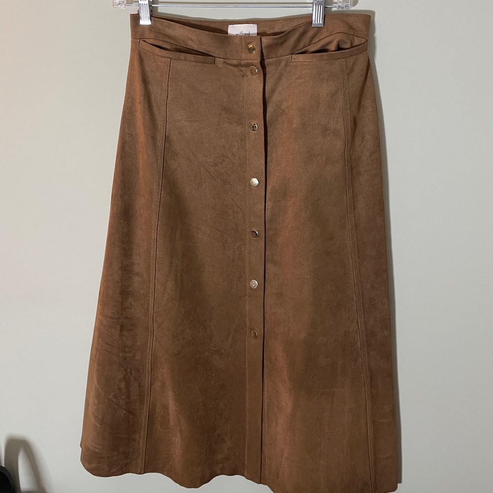 Aritzia Wilfred Gaudin Faux Suede Button-Front Midi Skirt, brown